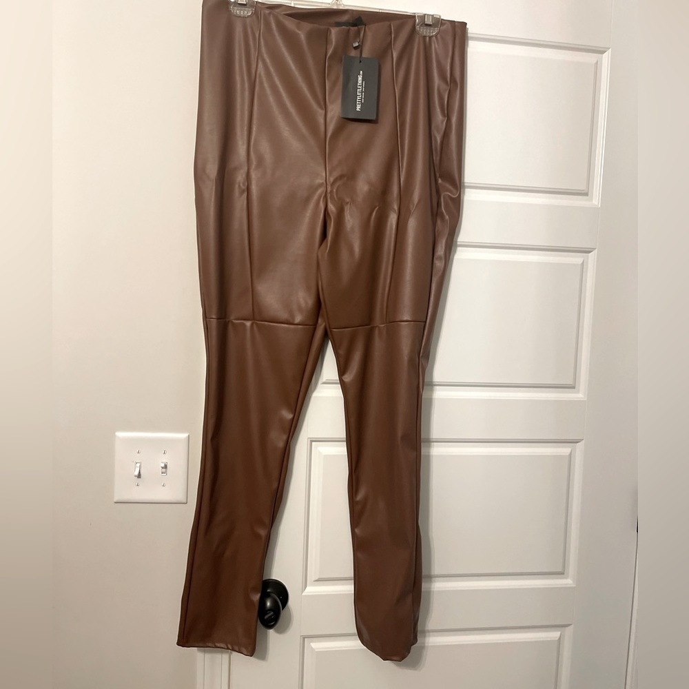 Pretty little thing chocolate faux leather leggings.